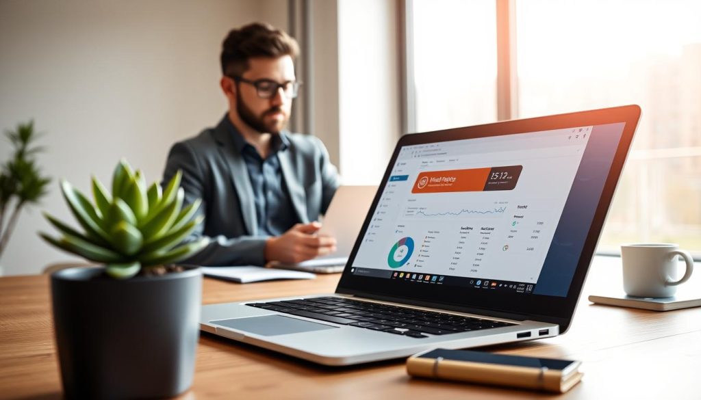 A modern workspace illustrating managed WordPress hosting, featuring a sleek laptop open to a vibrant dashboard page displaying website analytics. In the foreground, a potted succulent adds a touch of greenery. In the middle, a professional wearing smart casual attire is engaged with the laptop, their focused expression highlighting productivity. The background includes a minimalist desk with a coffee cup and a notepad, subtly hinting at web development. Soft, natural lighting streams in from a large window, creating a warm, inviting atmosphere that conveys innovation and reliability. The scene combines elements of technology and professionalism, emphasizing the advantages of managed WordPress hosting in a contemporary setting. A modern workspace illustrating managed WordPress hosting, featuring a sleek laptop open to a vibrant dashboard page displaying website analytics. In the foreground, a potted succulent adds a touch of greenery. In the middle, a professional wearing smart casual attire is engaged with the laptop, their focused expression highlighting productivity. The background includes a minimalist desk with a coffee cup and a notepad, subtly hinting at web development. Soft, natural lighting streams in from a large window, creating a warm, inviting atmosphere that conveys innovation and reliability. The scene combines elements of technology and professionalism, emphasizing the advantages of managed WordPress hosting in a contemporary setting.